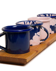 Set mezcalero azul y rosa con base de madera