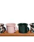 Set mezcalero verde y rosa con base de madera