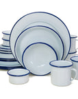 Vajilla de peltre blanca con borde azul para 4 personas