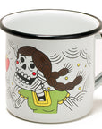 Taza de mesa de peltre blanco con borde negro Enamorados