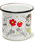 Taza de mesa de peltre blanco con borde negro Enamorados
