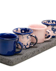 Set mezcalero azul y rosa con base de piedra