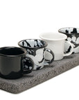 Set mezcalero negro y blanco con base de piedra