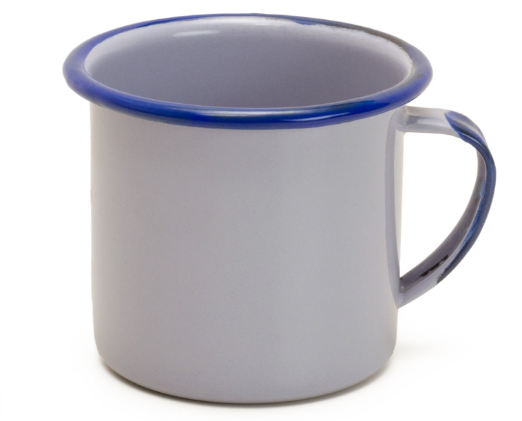 Taza de mesa de peltre mostaza con borde negro