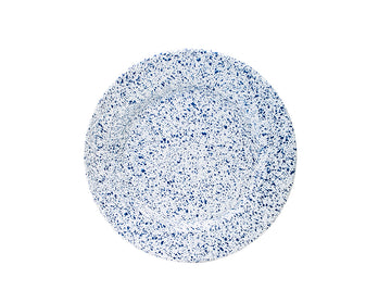 Plato trinche 20 cm de peltre blanco salpicado azul sin bordes