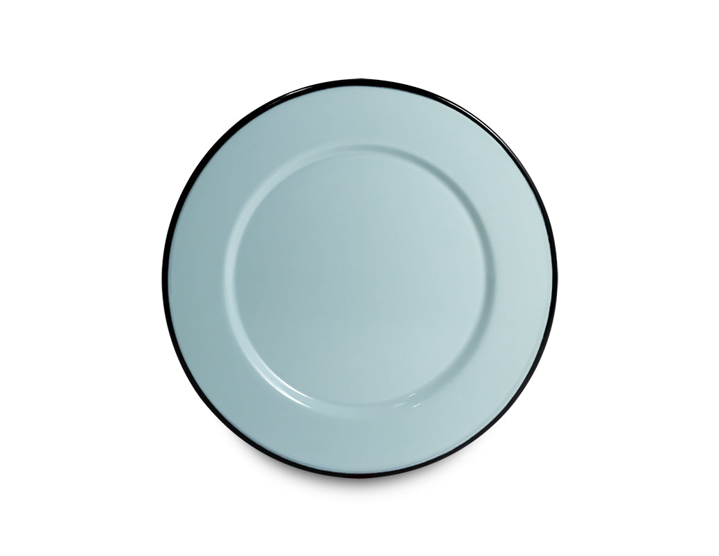 Plato trinche 20 cm de peltre menta con borde negro