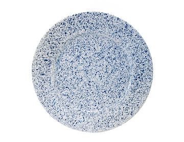 Plato trinche 24 cm de peltre blanco salpicado azul sin bordes