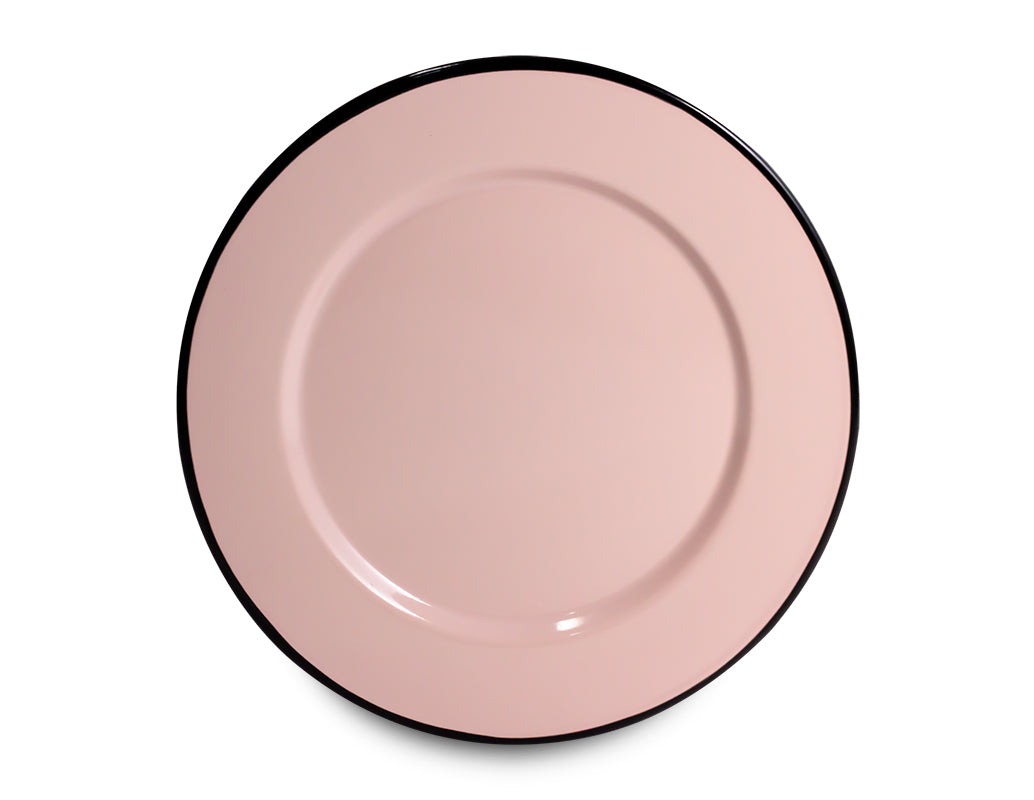 Plato trinche 24 cm de peltre rosa con borde negro