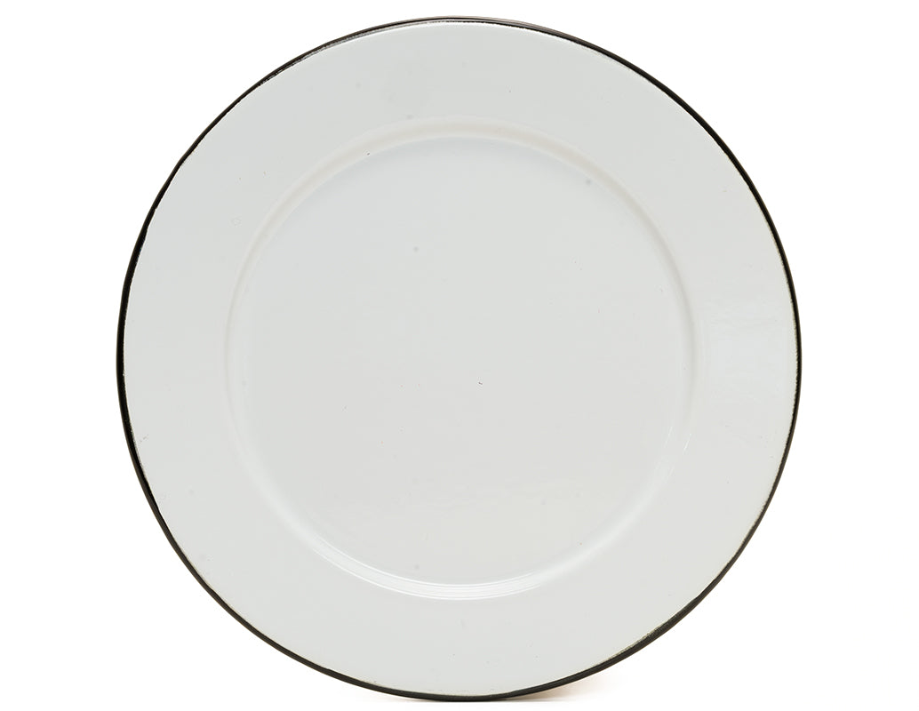 Plato trinche 27 cm de peltre blanco con borde negro
