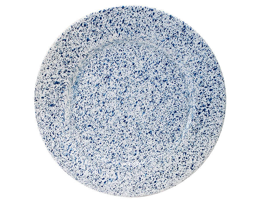 Plato trinche 27 cm de peltre blanco salpicado azul sin bordes