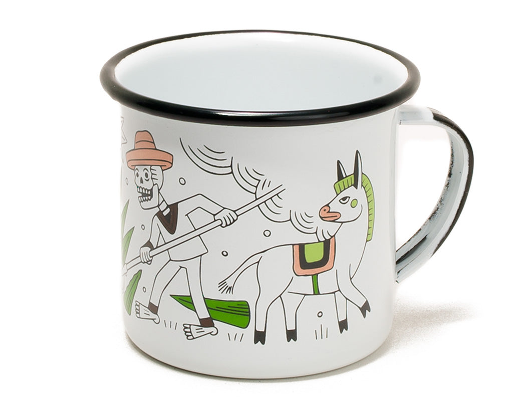 Taza de mesa de peltre blanco con borde negro Jimadores