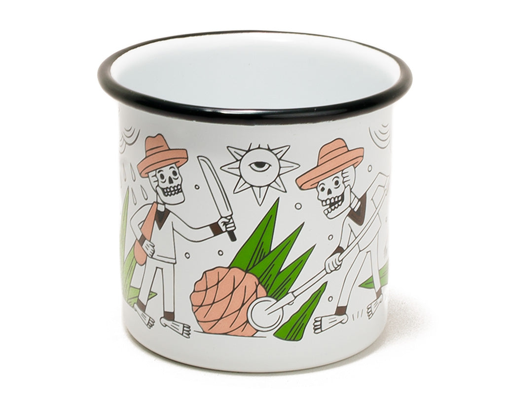 Taza de mesa de peltre blanco con borde negro Jimadores