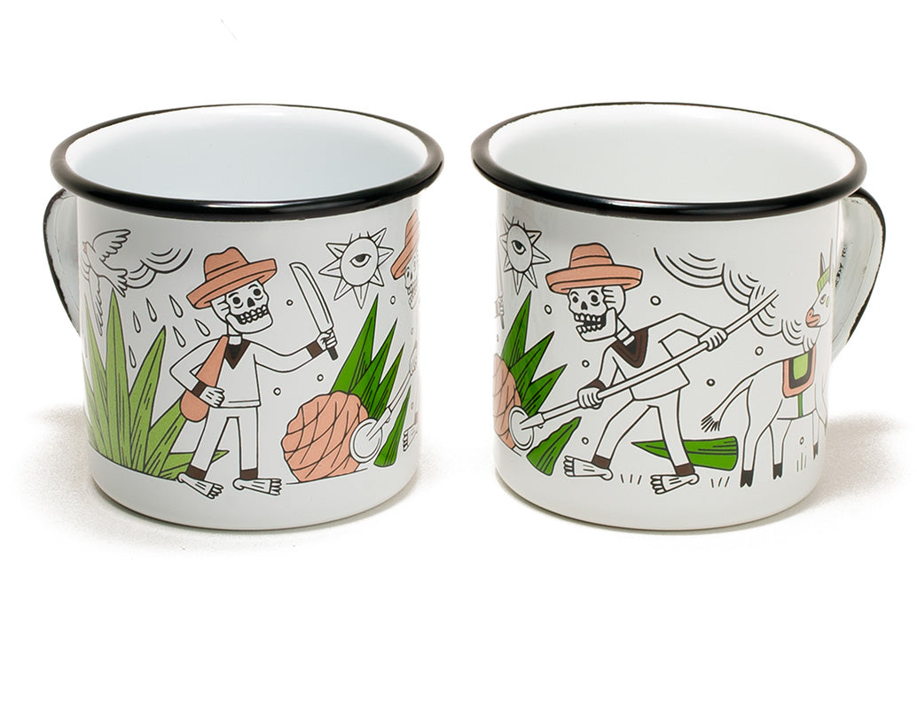 Taza de mesa de peltre blanco con borde negro Jimadores