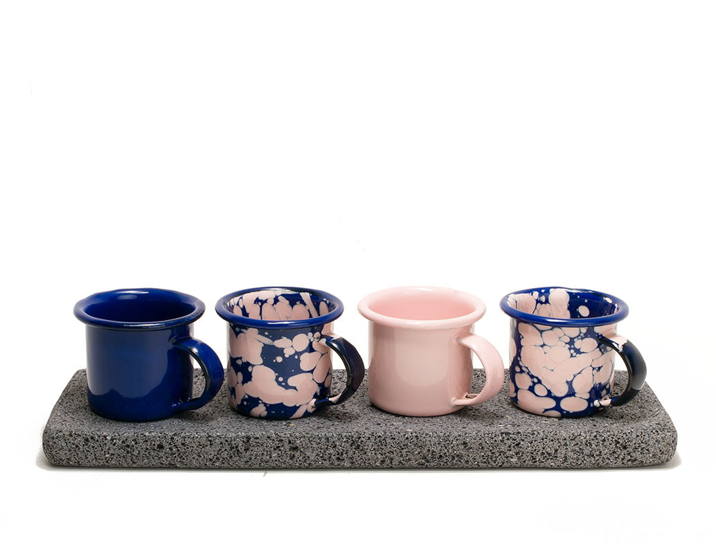 Set mezcalero azul y rosa con base de piedra