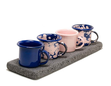 Set mezcalero azul y rosa con base de piedra