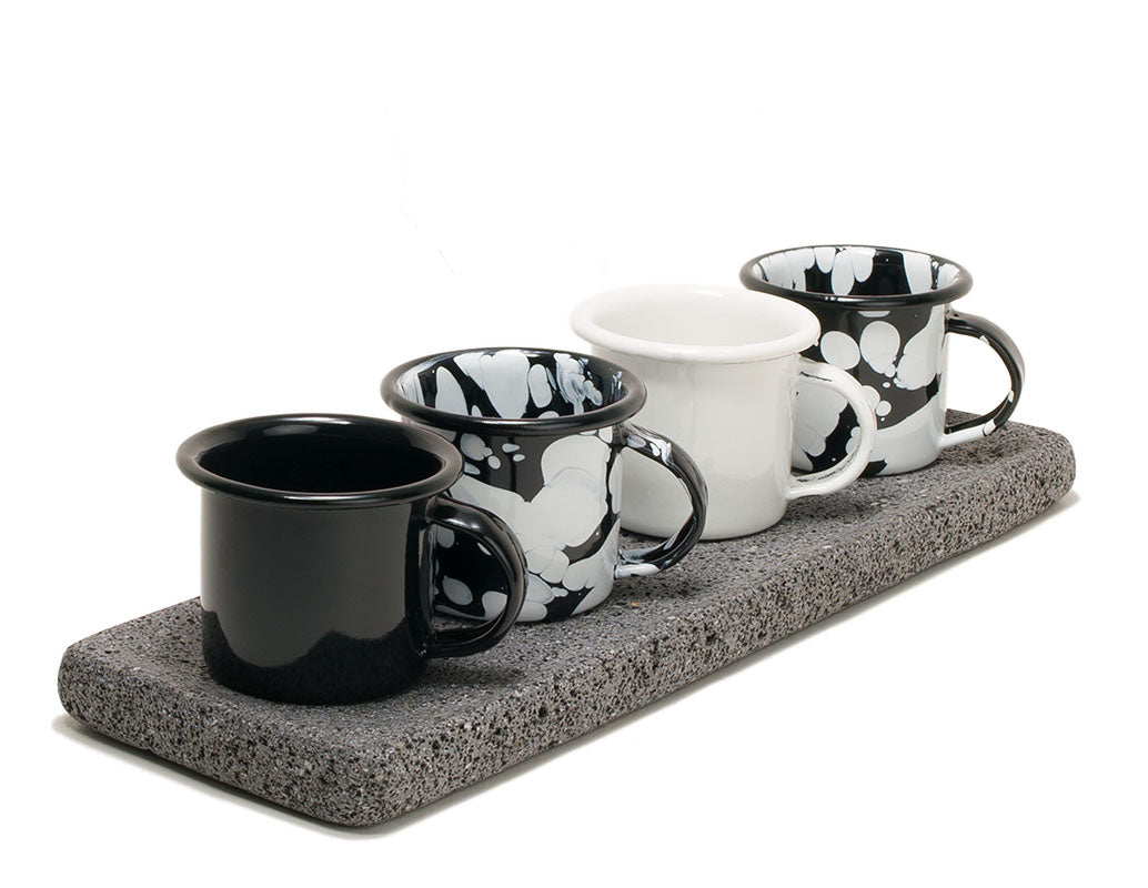 Set mezcalero negro y blanco con base de piedra