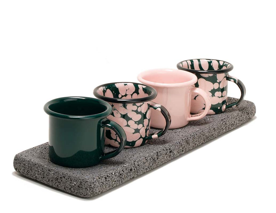 Set mezcalero verde y rosa con base de piedra