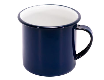 Taza de mesa azul cobalto interior blanco de peltre