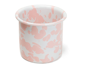 Vaso de mesa blanco con manchas rosas de peltre